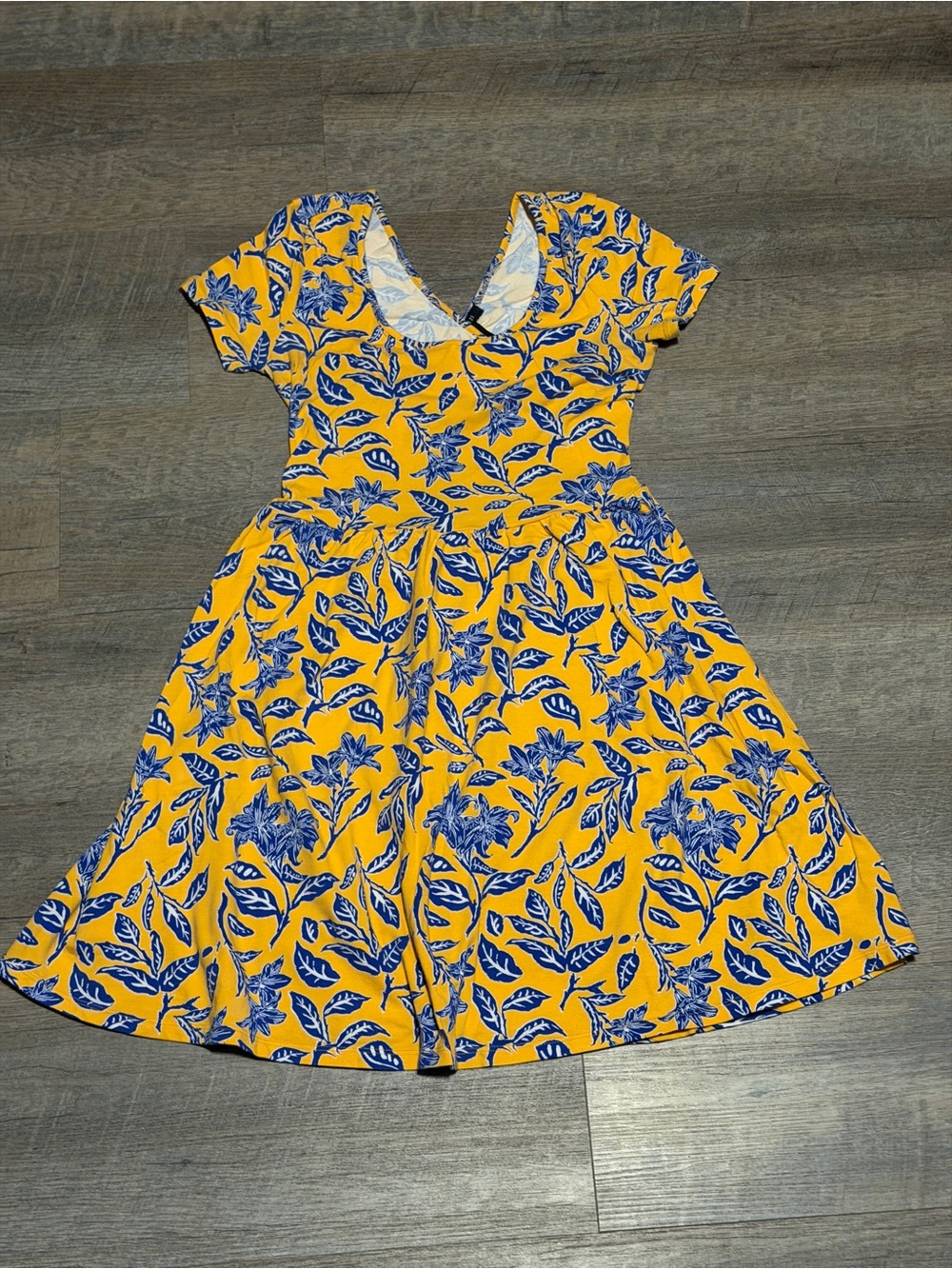 Forever 21 Yellow Dress with Blue Floral Print